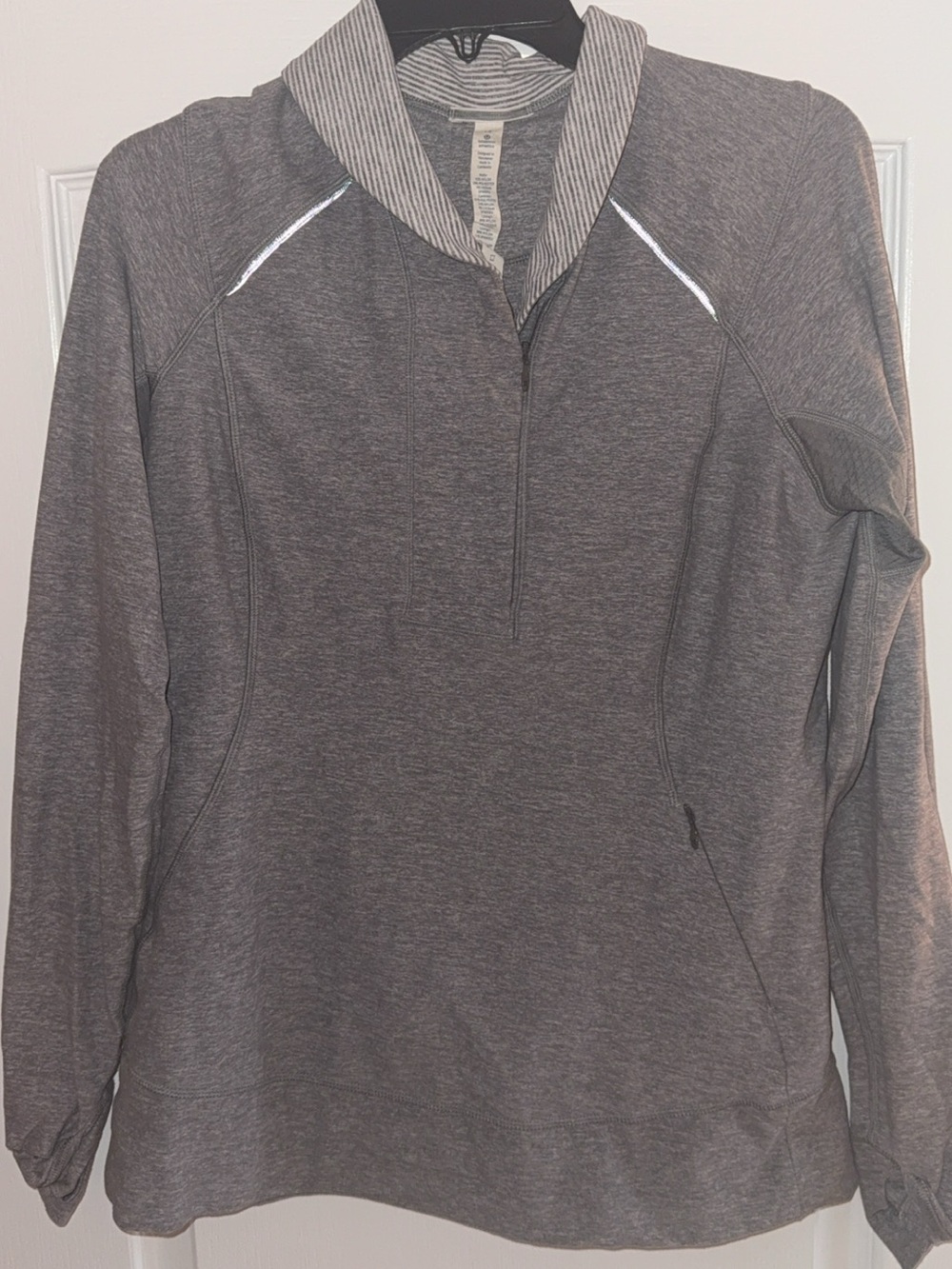 Lululemon Heather Gray Quarter-Zip Sweater with Striped Collar - Picture 4 of 4